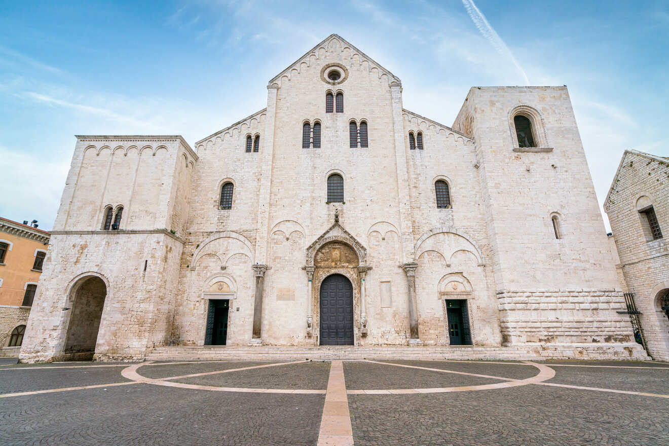 Majestic exterior of the Basilica di San Nicola in Bari, Italy, showcasing the historical architecture and religious heritage of the city